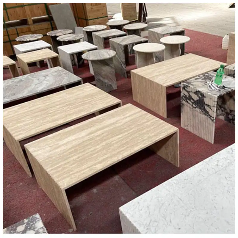Beige Travertine Rectangle End Table